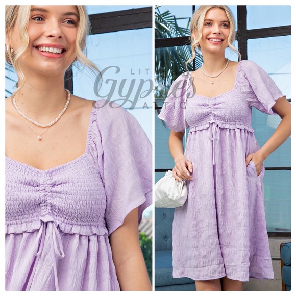 Lilac Mist Ruched Babydoll Dress - Picture 3 of 5